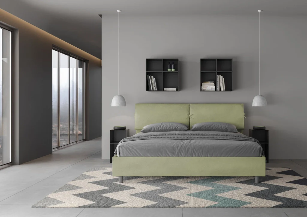 BS COM Letto matrimoniale king size senza rete imbottito 180x200 microfibra tè verde - Image 2