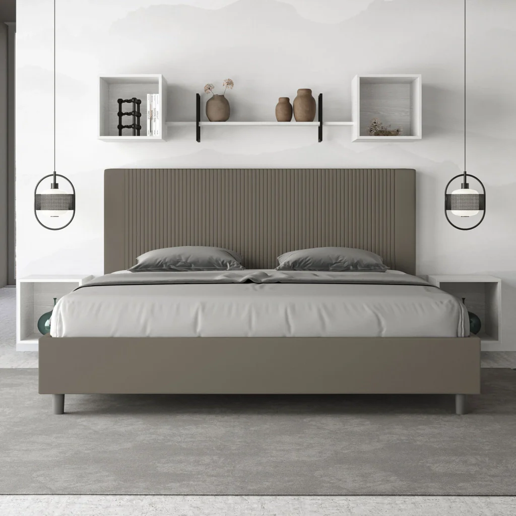 BS COM Letto matrimoniale king size senza rete imbottito 180x200 similpelle cappuccino - Image 3