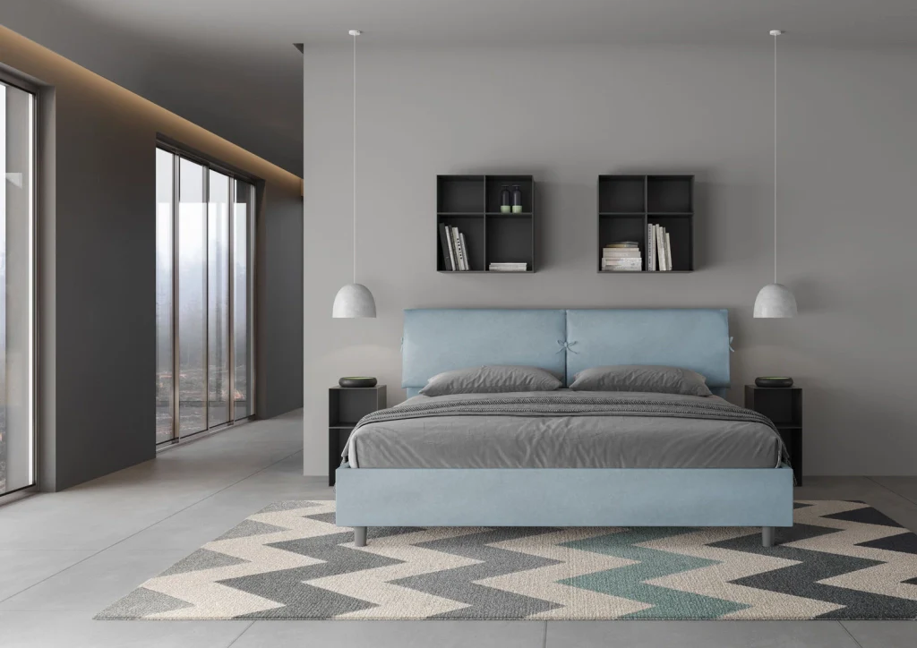 BS COM Letto matrimoniale king size senza rete imbottito 180x210 microfibra azzurro - Image 4