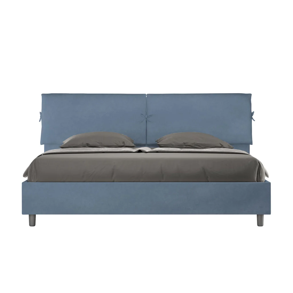 BS COM Letto matrimoniale king size senza rete imbottito 180x210 microfibra blu