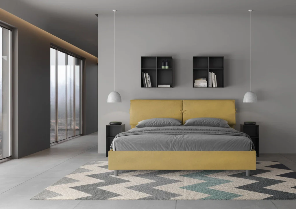BS COM Letto matrimoniale king size senza rete imbottito 180x210 microfibra ocra - Image 2