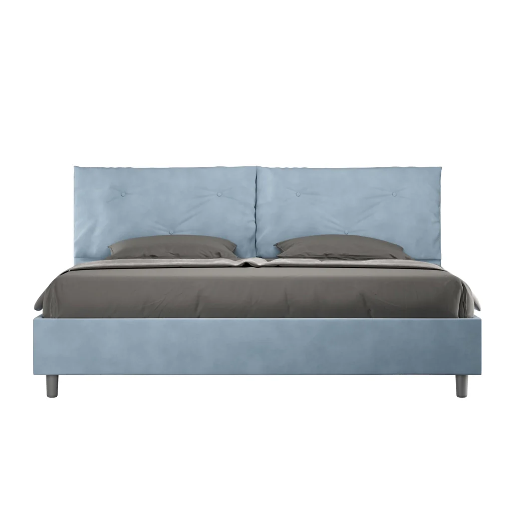 BS COM Letto matrimoniale king size senza rete imbottito 190x190 microfibra azzurro Large