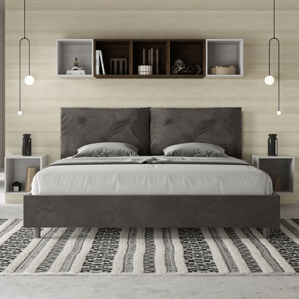 BS COM Letto matrimoniale king size senza rete imbottito 190x190 microfibra grigio Large - Image 2