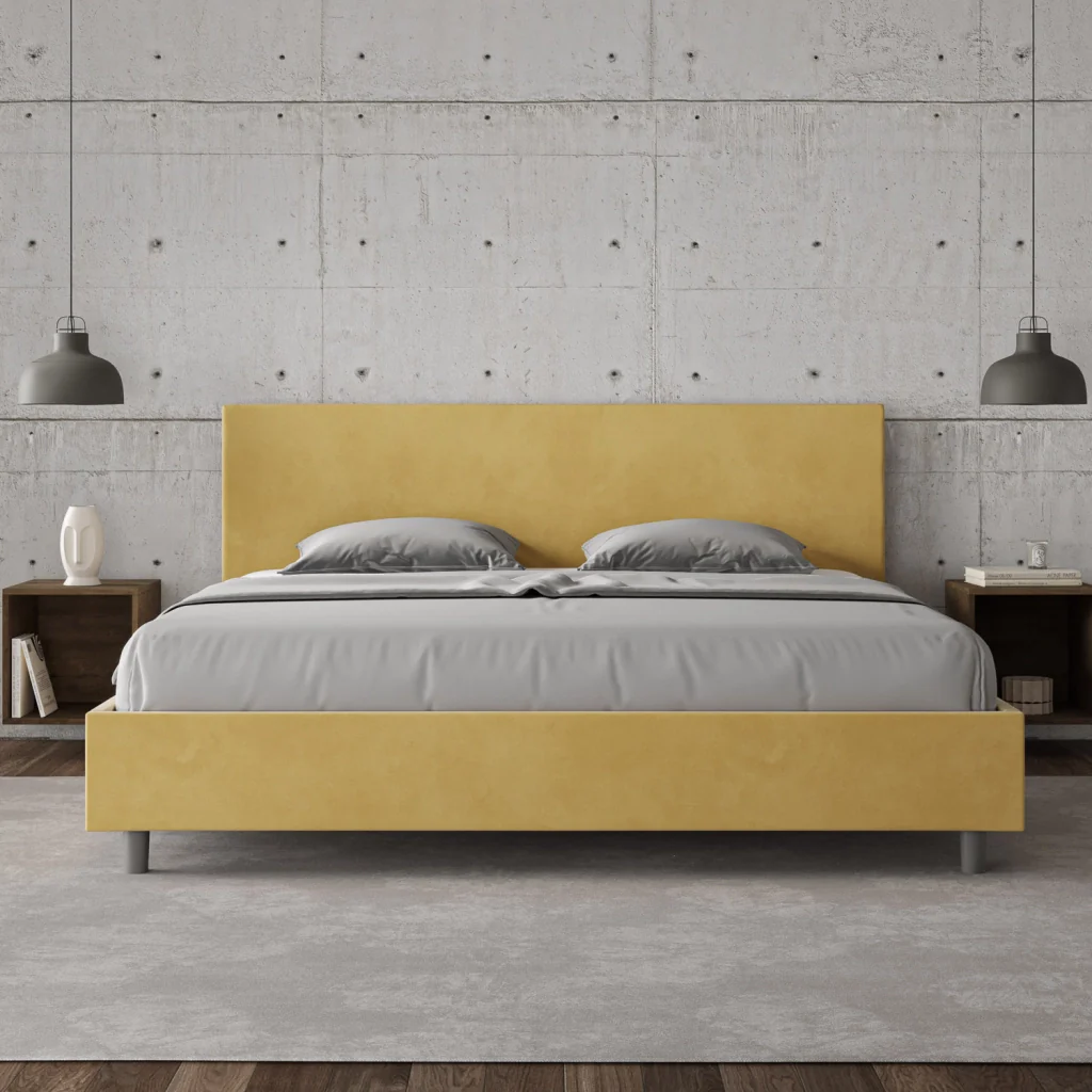BS COM Letto matrimoniale king size senza rete imbottito 190x190 microfibra ocra - Image 3