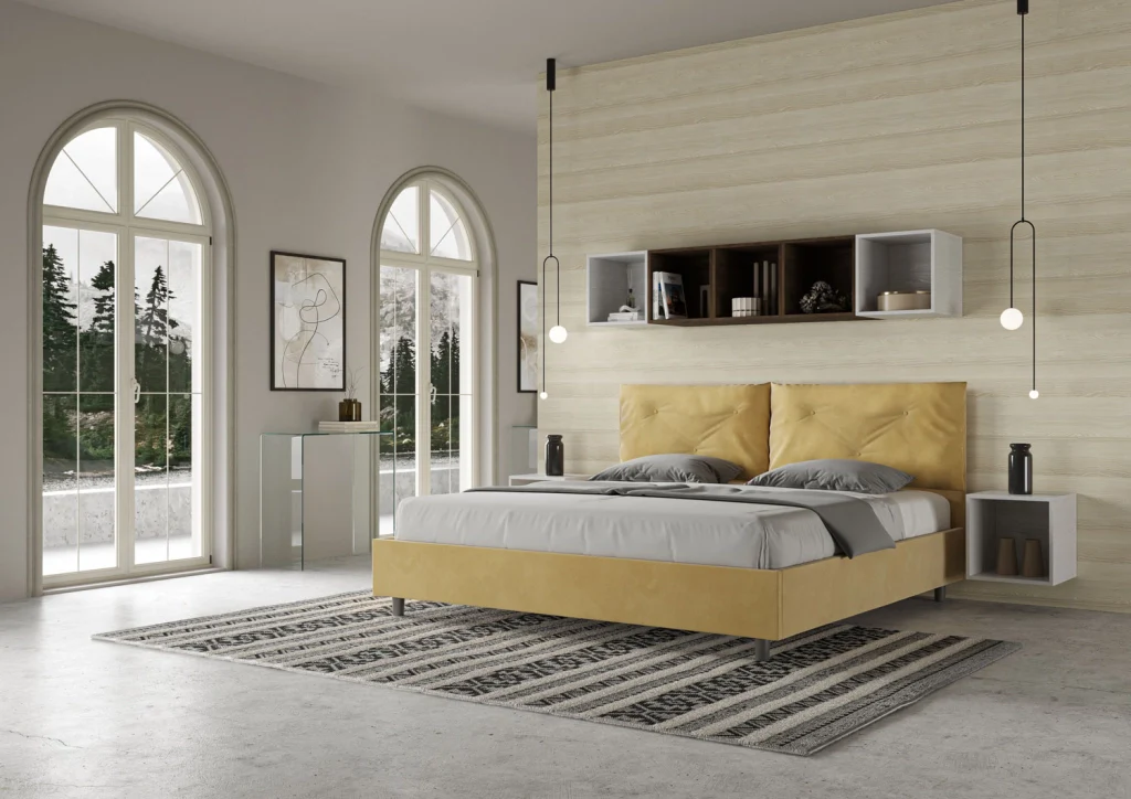 BS COM Letto matrimoniale king size senza rete imbottito 190x190 microfibra ocra Large - Image 2