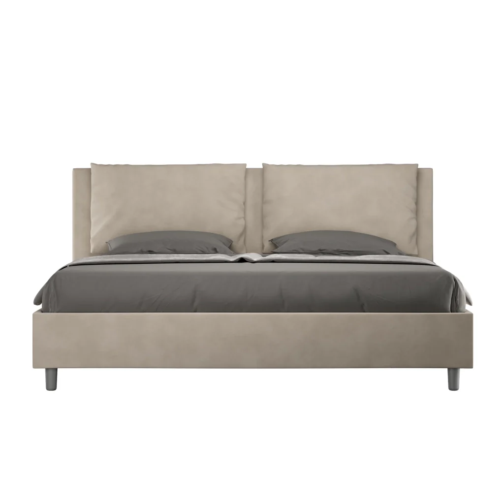 BS COM Letto matrimoniale king size senza rete imbottito 190x190 microfibra sabbia
