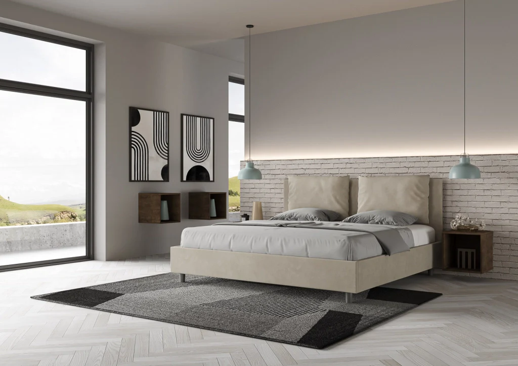 BS COM Letto matrimoniale king size senza rete imbottito 190x190 microfibra sabbia - Image 3