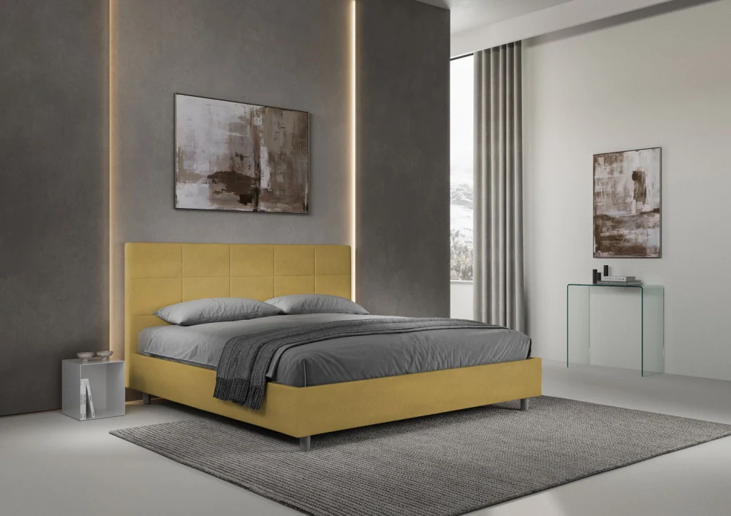 BS COM Letto matrimoniale king size senza rete imbottito 190x200 microfibra ocra - Image 3