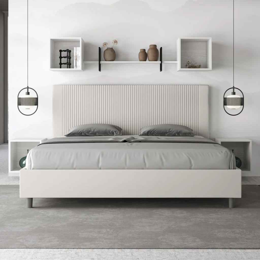 BS COM Letto matrimoniale king size senza rete imbottito 190x200 similpelle bianco - Image 4