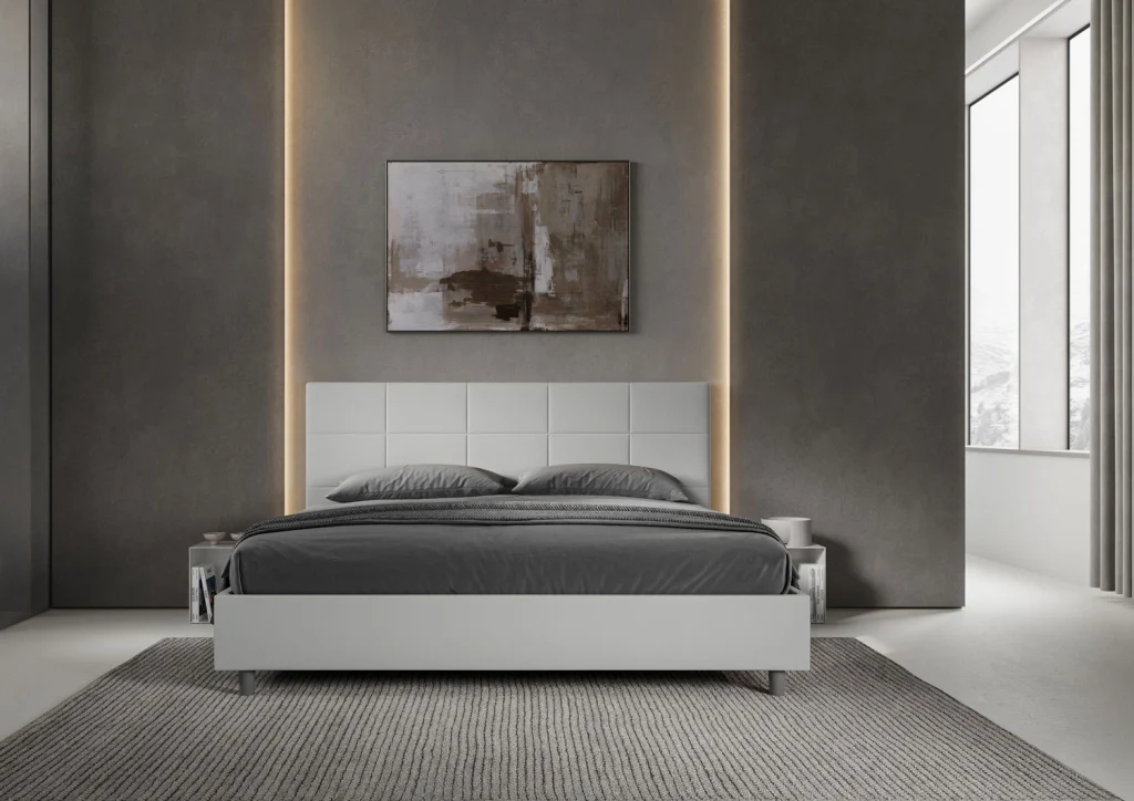 BS COM Letto matrimoniale king size senza rete imbottito 190x200 similpelle bianco - Image 3
