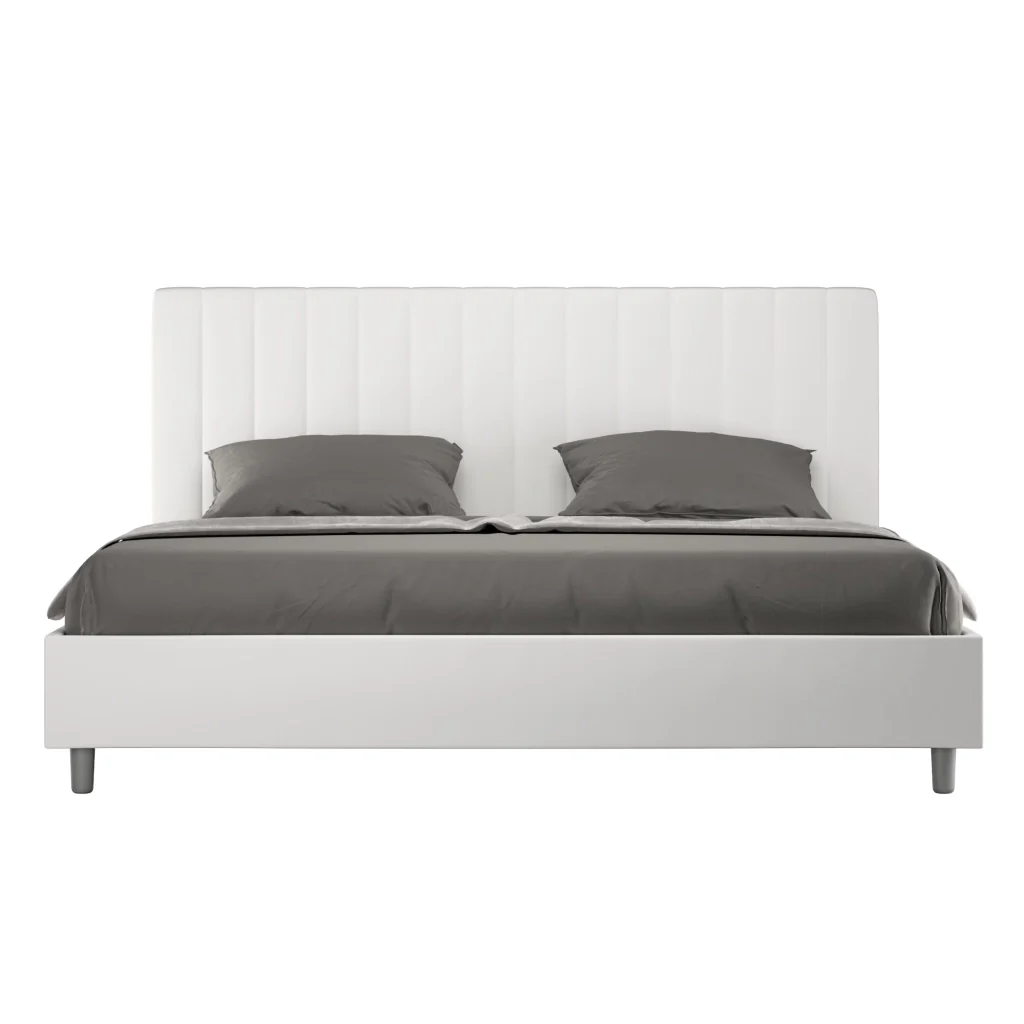 BS COM Letto matrimoniale king size senza rete imbottito 190x200 similpelle bianco