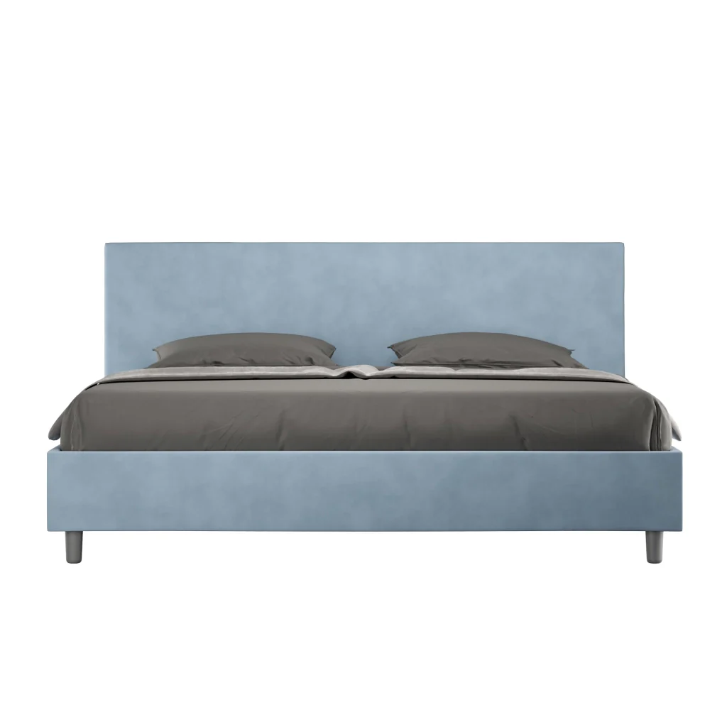 BS COM Letto matrimoniale king size senza rete imbottito 190x210 microfibra azzurro