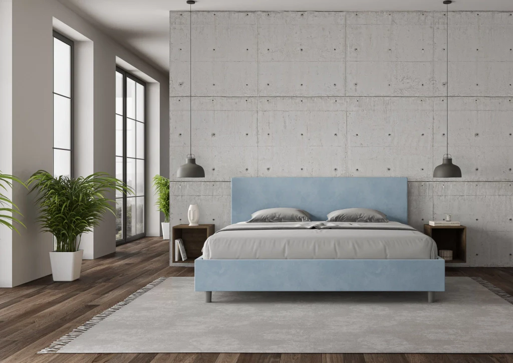 BS COM Letto matrimoniale king size senza rete imbottito 190x210 microfibra azzurro - Image 4