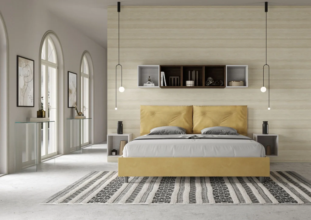 BS COM Letto matrimoniale king size senza rete imbottito 190x210 microfibra ocra Large - Image 2