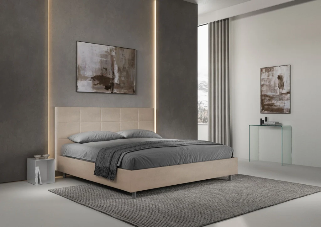 BS COM Letto matrimoniale king size senza rete imbottito 190x210 microfibra sabbia - Image 2