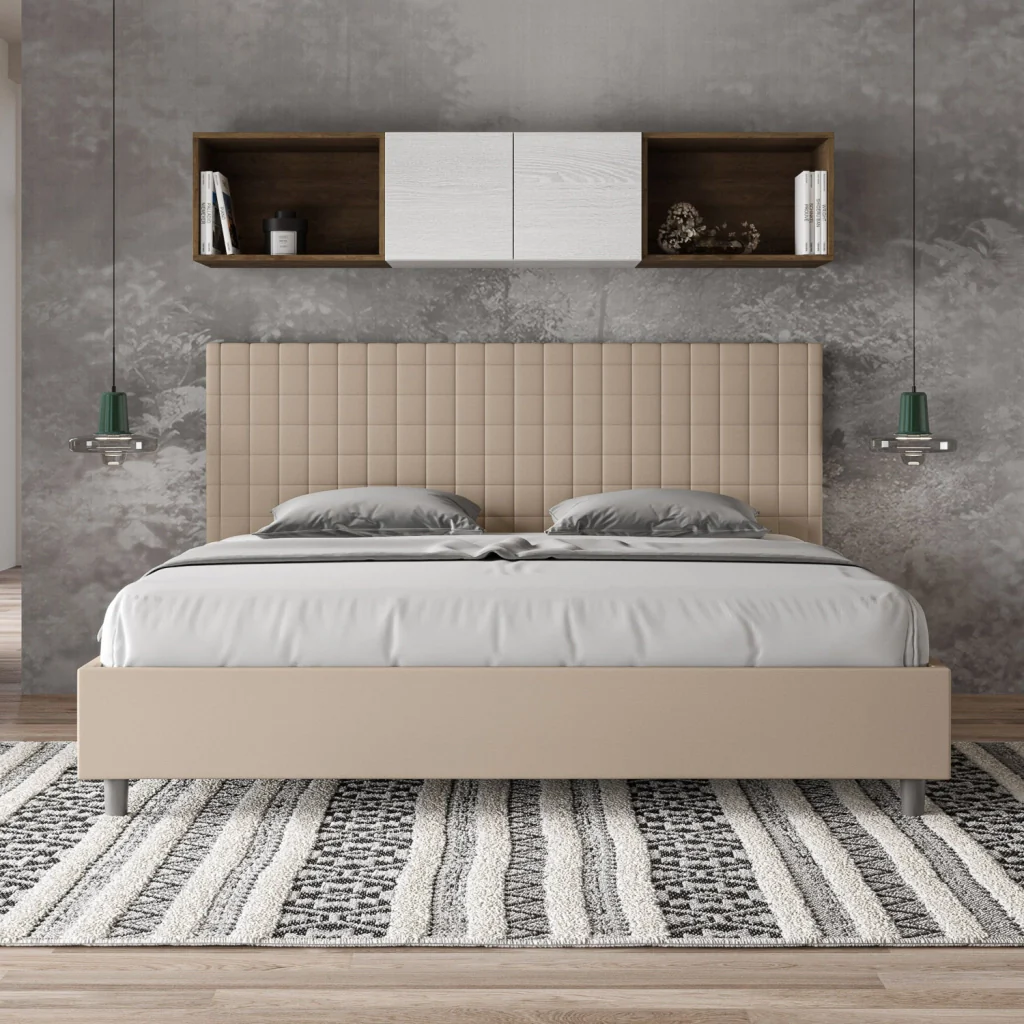 BS COM Letto matrimoniale king size senza rete imbottito 190x210 similpelle tortora - Image 2