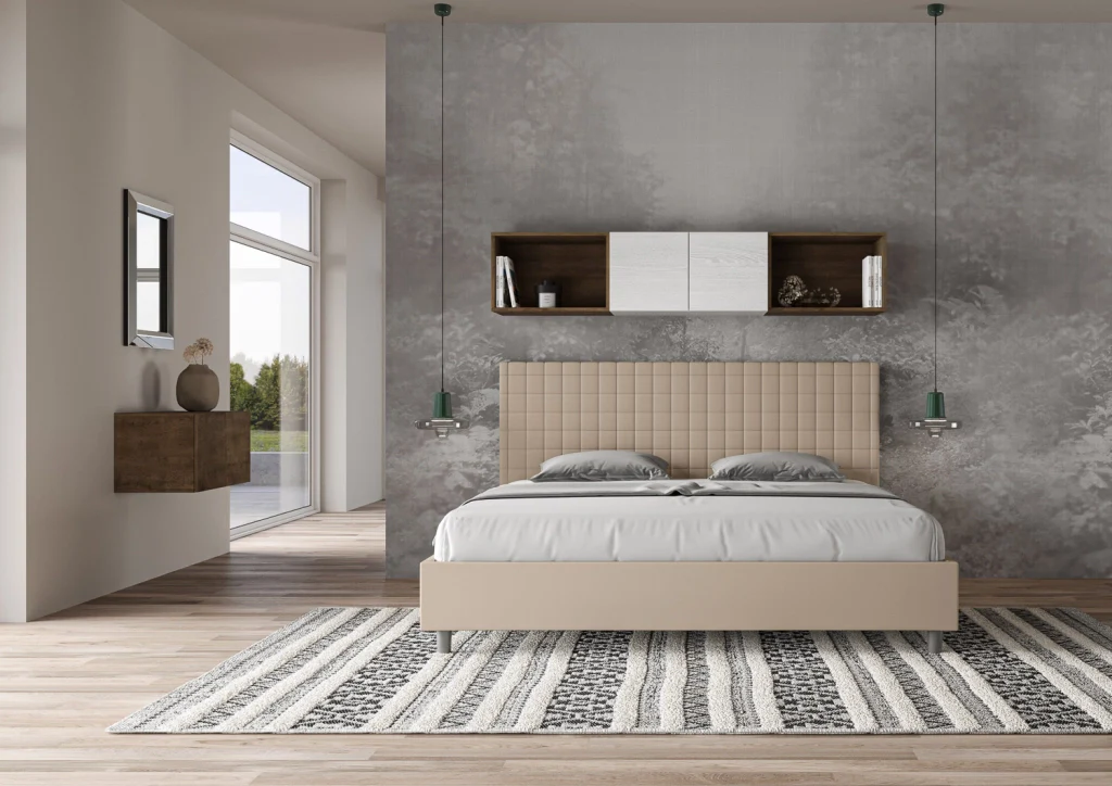 BS COM Letto matrimoniale king size senza rete imbottito 190x210 similpelle tortora - Image 3