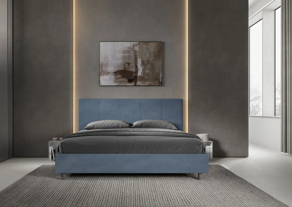 BS COM Letto matrimoniale king size senza rete imbottito 200x200 microfibra blu - Image 2