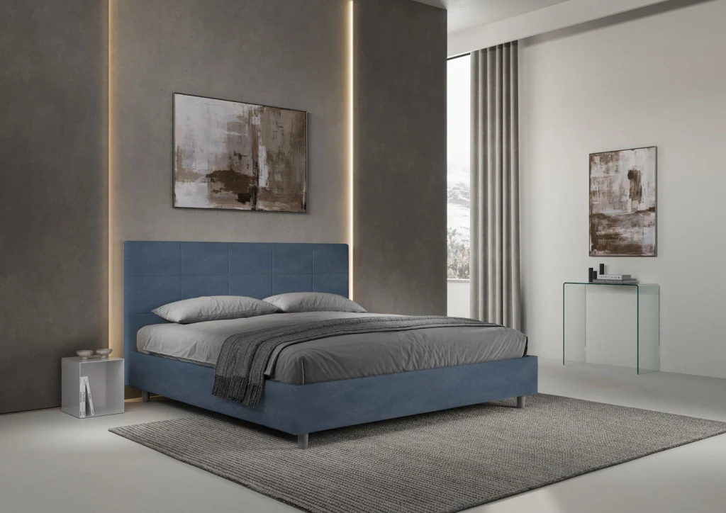 BS COM Letto matrimoniale king size senza rete imbottito 200x200 microfibra blu - Image 4