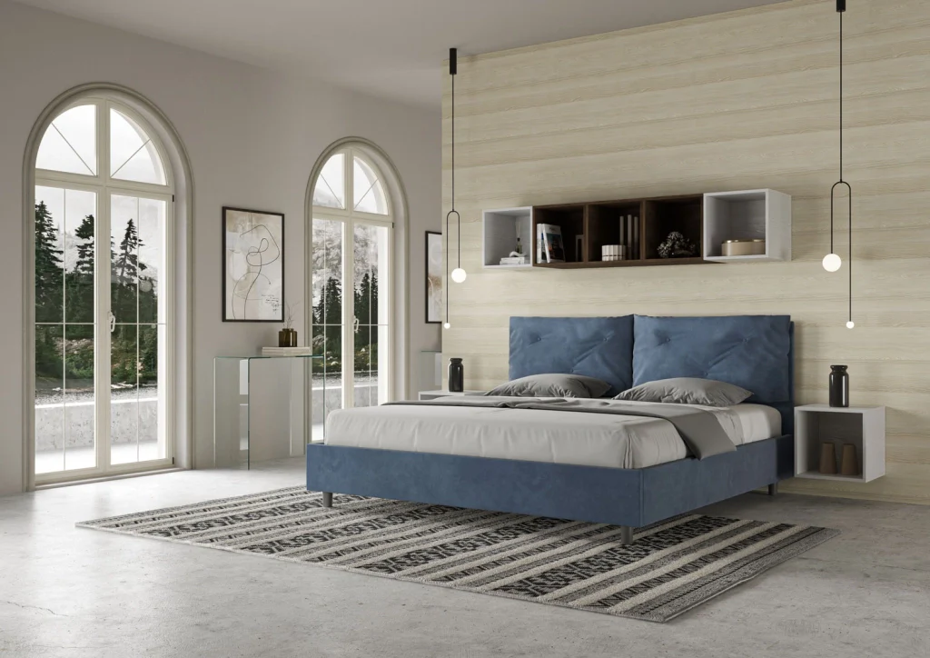 BS COM Letto matrimoniale king size senza rete imbottito 200x200 microfibra blu - Image 4