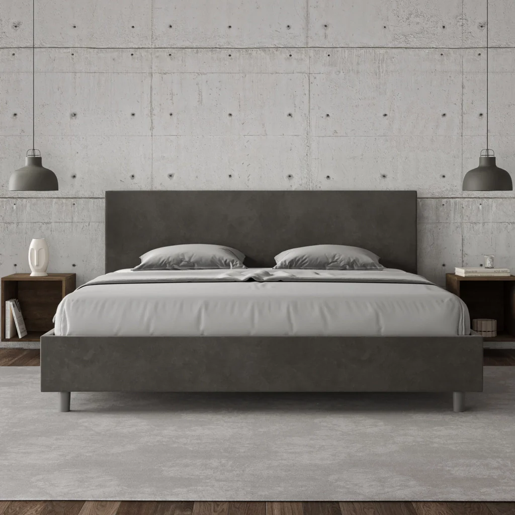BS COM Letto matrimoniale king size senza rete imbottito 200x200 microfibra grigio - Image 4