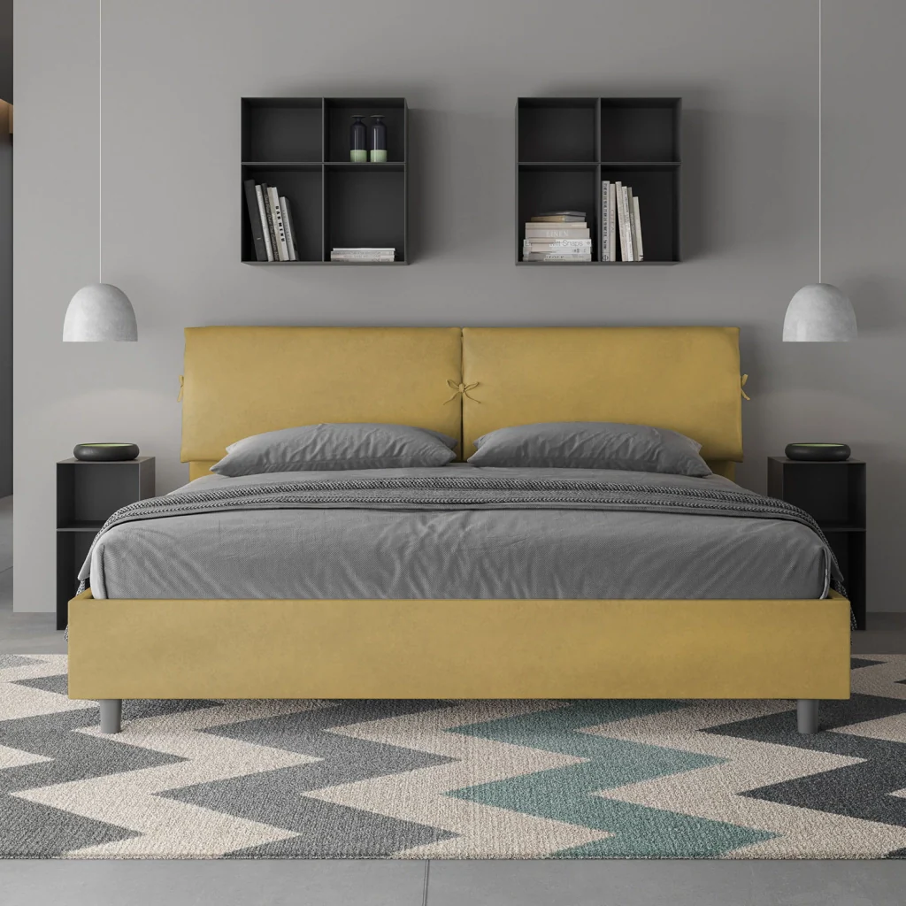 BS COM Letto matrimoniale king size senza rete imbottito 200x200 microfibra ocra - Image 3