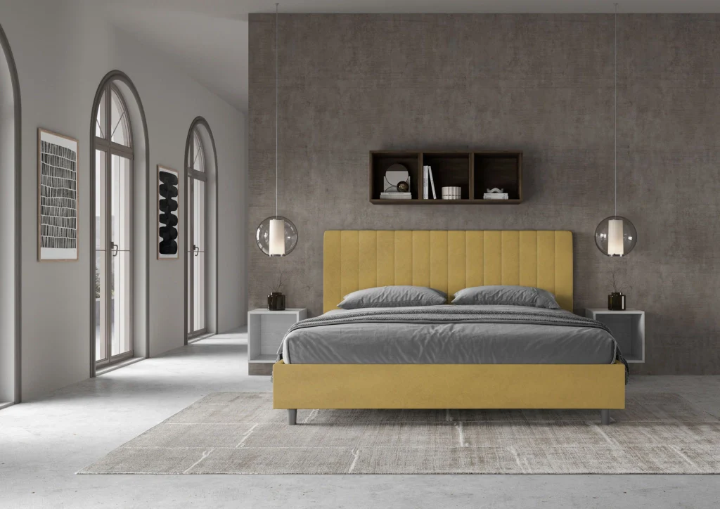 BS COM Letto matrimoniale king size senza rete imbottito 200x200 microfibra ocra - Image 2