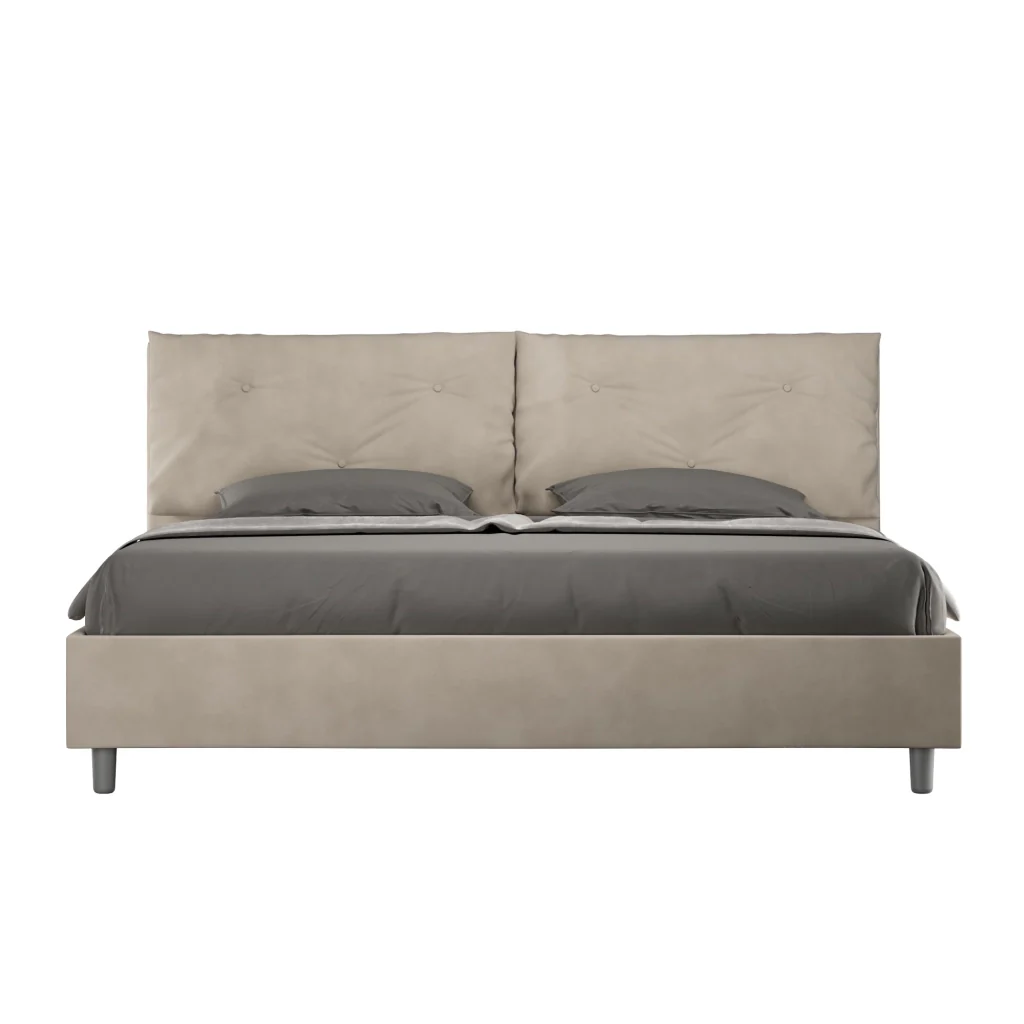 BS COM Letto matrimoniale king size senza rete imbottito 200x200 microfibra sabbia