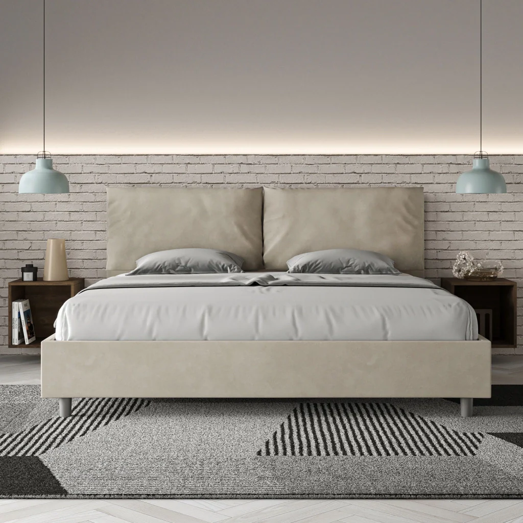 BS COM Letto matrimoniale king size senza rete imbottito 200x200 microfibra sabbia - Image 4