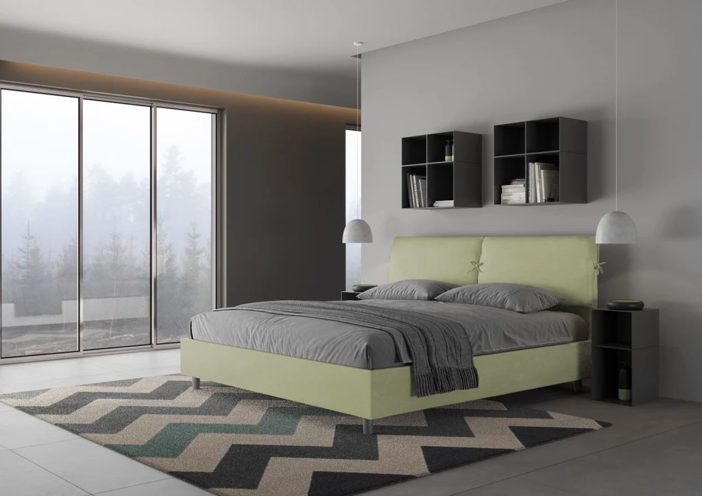 BS COM Letto matrimoniale king size senza rete imbottito 200x200 microfibra tè verde - Image 3