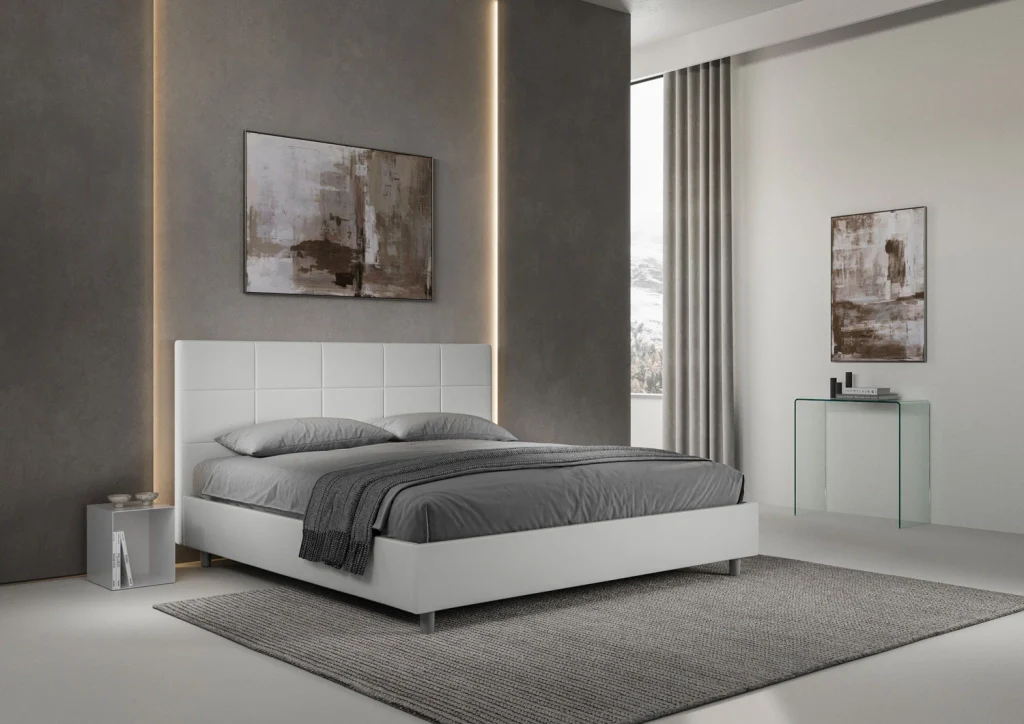 BS COM Letto matrimoniale king size senza rete imbottito 200x200 similpelle bianco - Image 3
