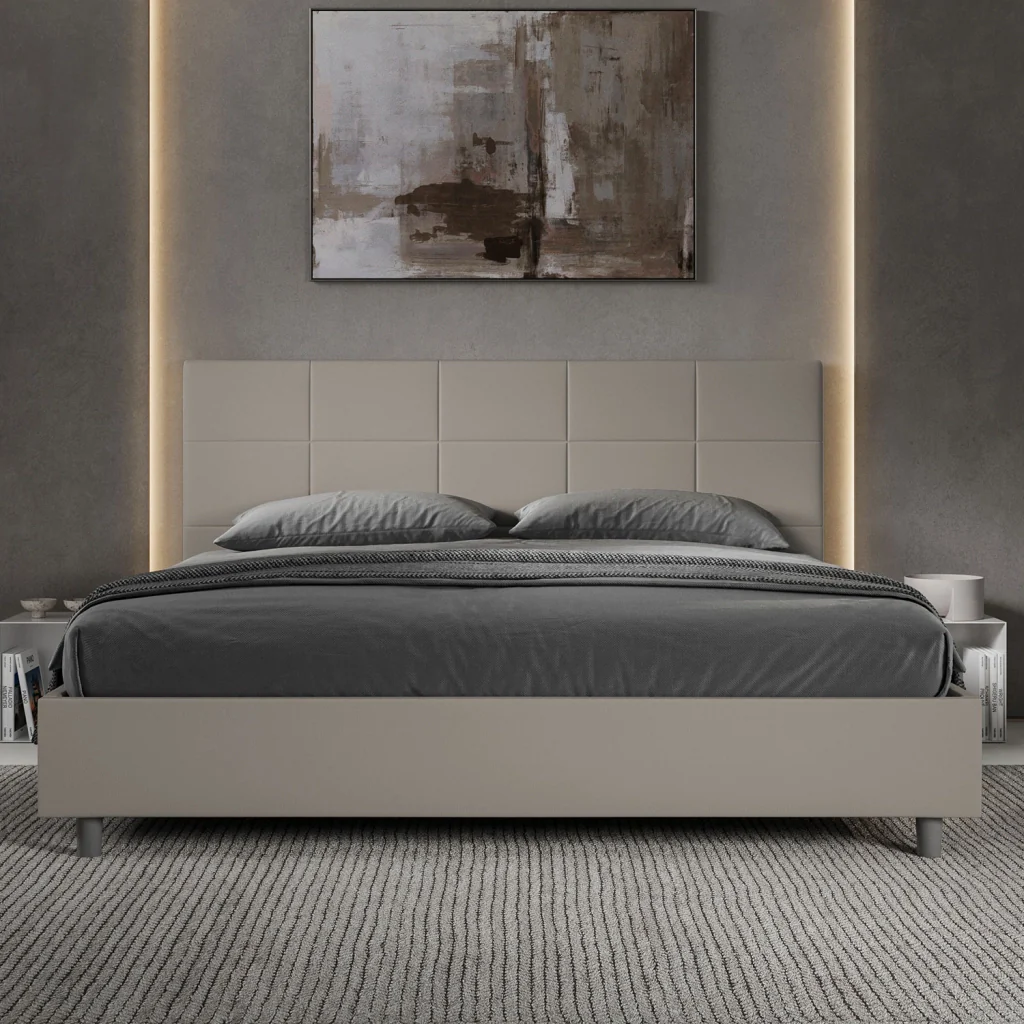 BS COM Letto matrimoniale king size senza rete imbottito 200x200 similpelle tortora - Image 3