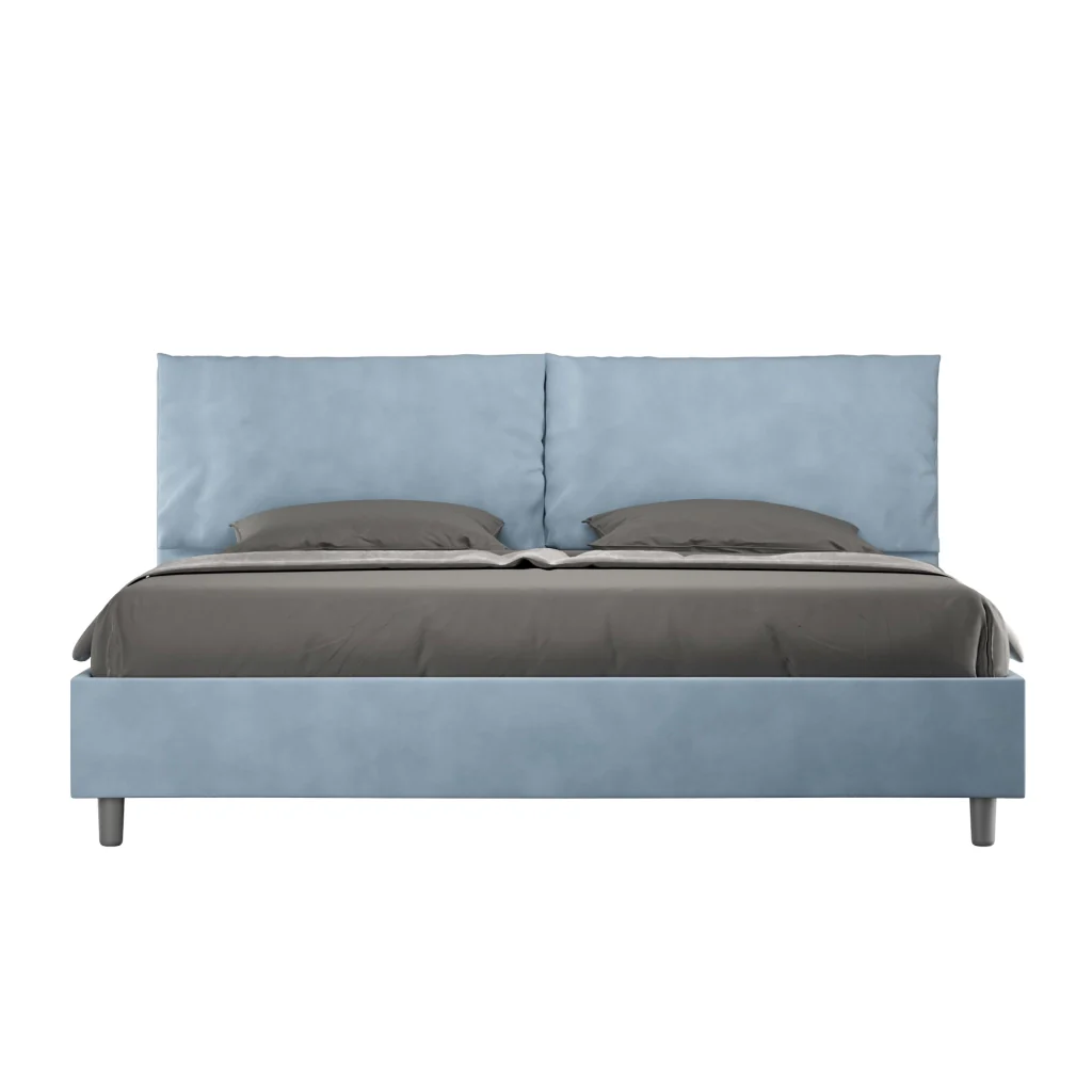 BS COM Letto matrimoniale king size senza rete imbottito 200x210 microfibra azzurro