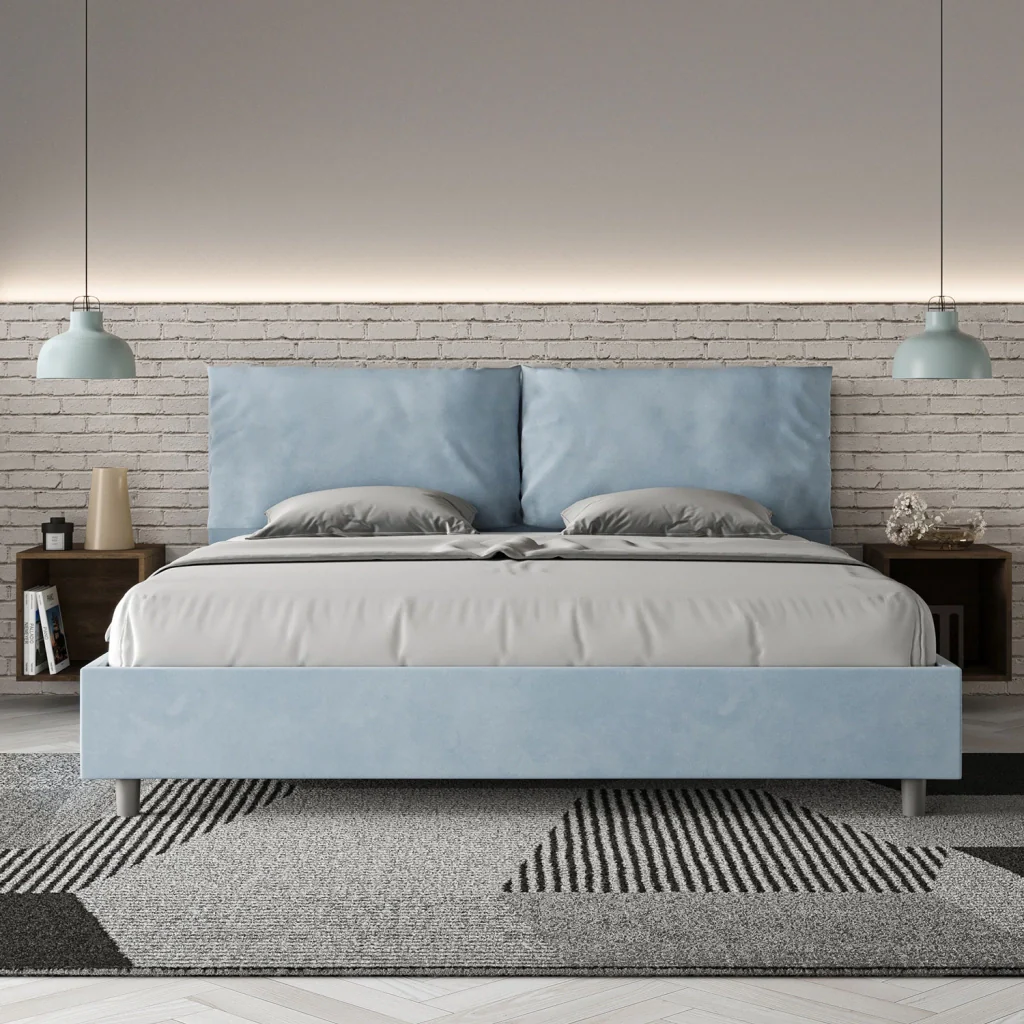 BS COM Letto matrimoniale king size senza rete imbottito 200x210 microfibra azzurro - Image 3