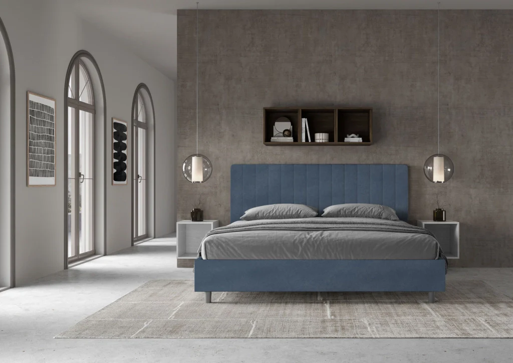 BS COM Letto matrimoniale king size senza rete imbottito 200x210 microfibra blu - Image 3