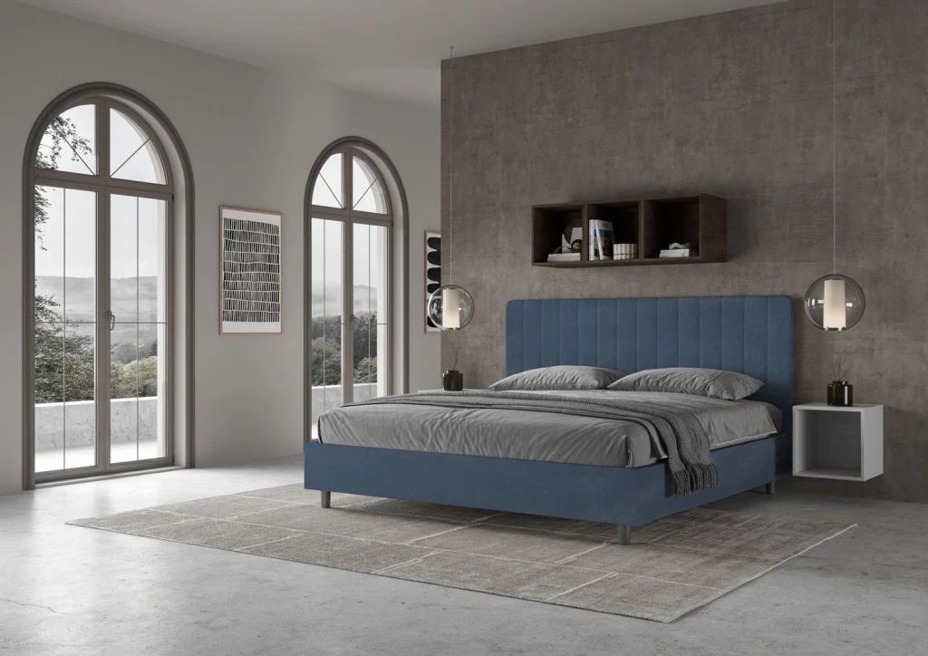 BS COM Letto matrimoniale king size senza rete imbottito 200x210 microfibra blu - Image 4