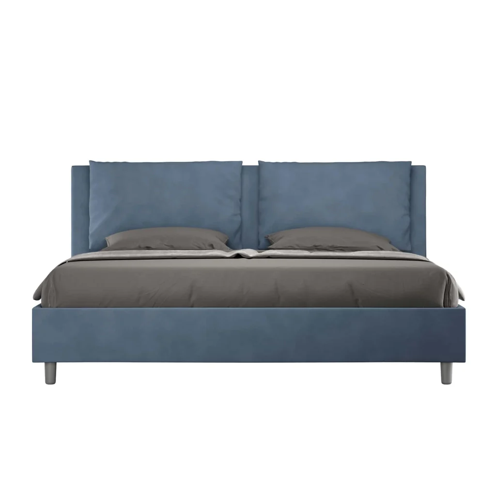 BS COM Letto matrimoniale king size senza rete imbottito 200x210 microfibra blu