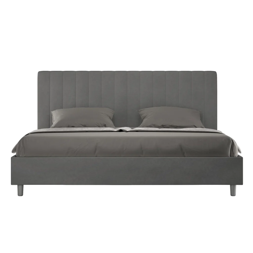 BS COM Letto matrimoniale king size senza rete imbottito 200x210 microfibra grigio