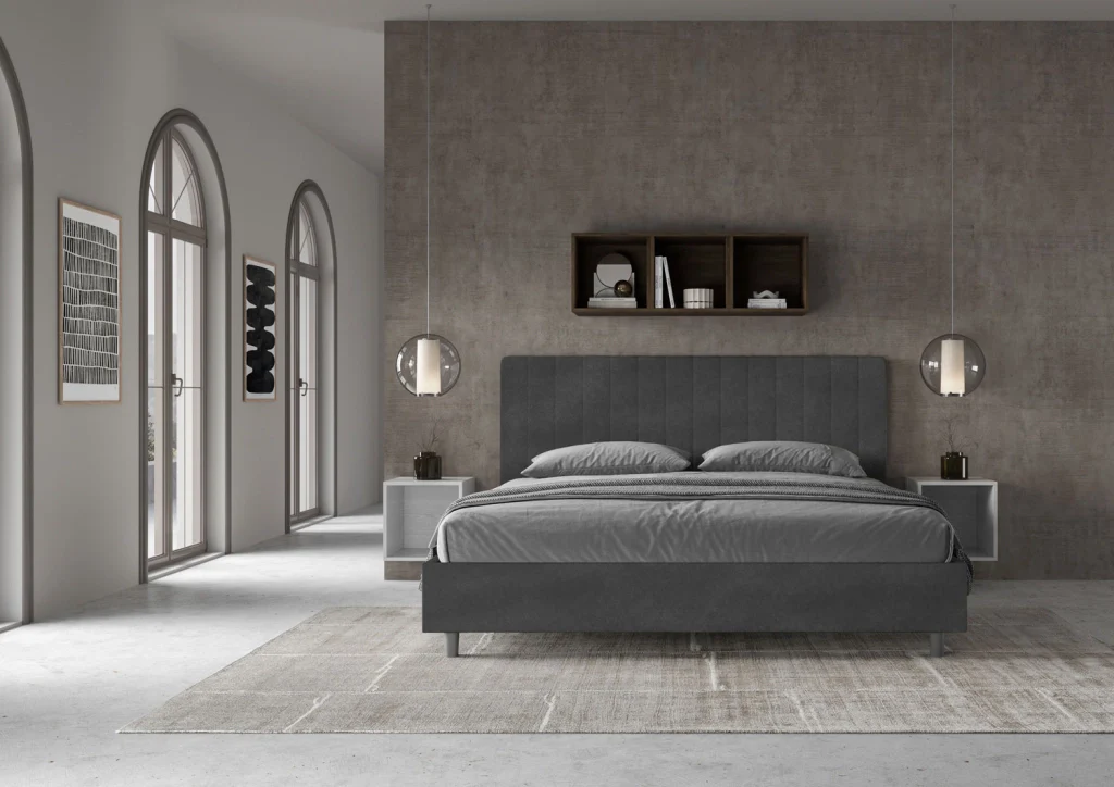 BS COM Letto matrimoniale king size senza rete imbottito 200x210 microfibra grigio - Image 2
