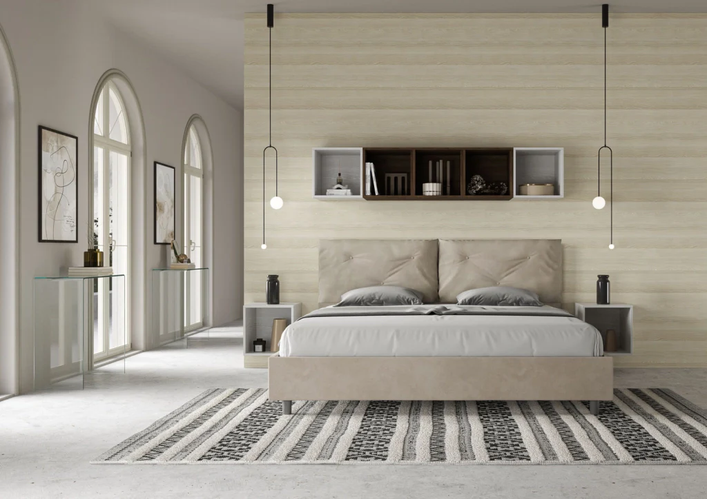 BS COM Letto matrimoniale king size senza rete imbottito 200x210 microfibra sabbia - Image 3