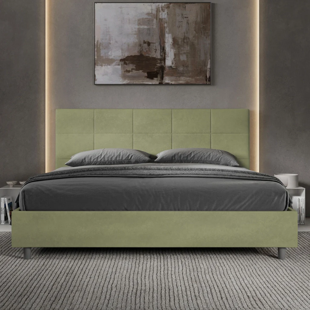 BS COM Letto matrimoniale king size senza rete imbottito 200x210 microfibra tè verde - Image 4