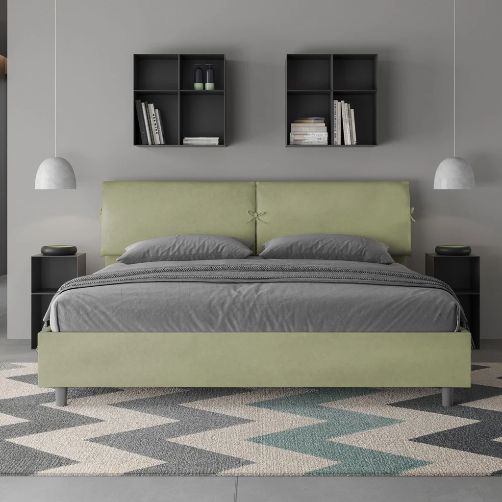 BS COM Letto matrimoniale king size senza rete imbottito 200x210 microfibra tè verde - Image 2