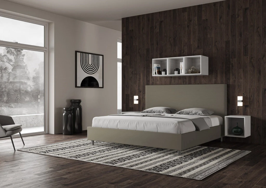 BS COM Letto matrimoniale king size senza rete imbottito 200x210 similpelle cappuccino - Image 3