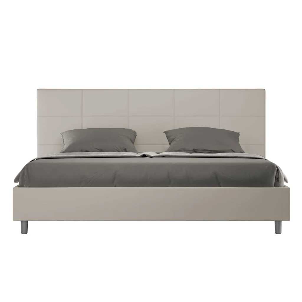 BS COM Letto matrimoniale king size senza rete imbottito 200x210 similpelle tortora