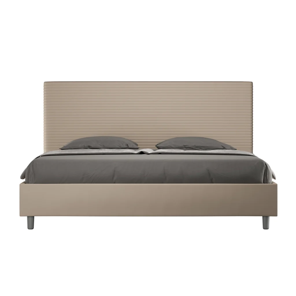 BS COM Letto matrimoniale king size senza rete imbottito 200x210 similpelle tortora