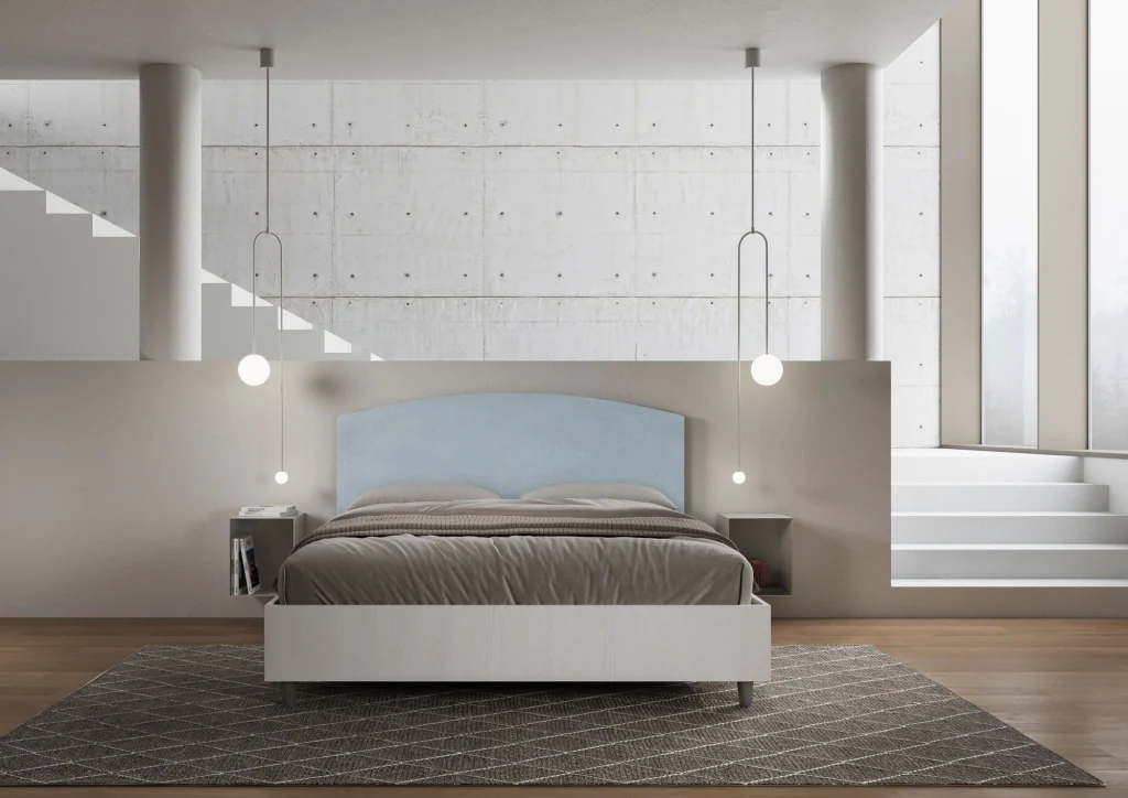 BS COM Letto matrimoniale senza rete 160x190 bianco frassino testata microfibra azzurro - Image 4