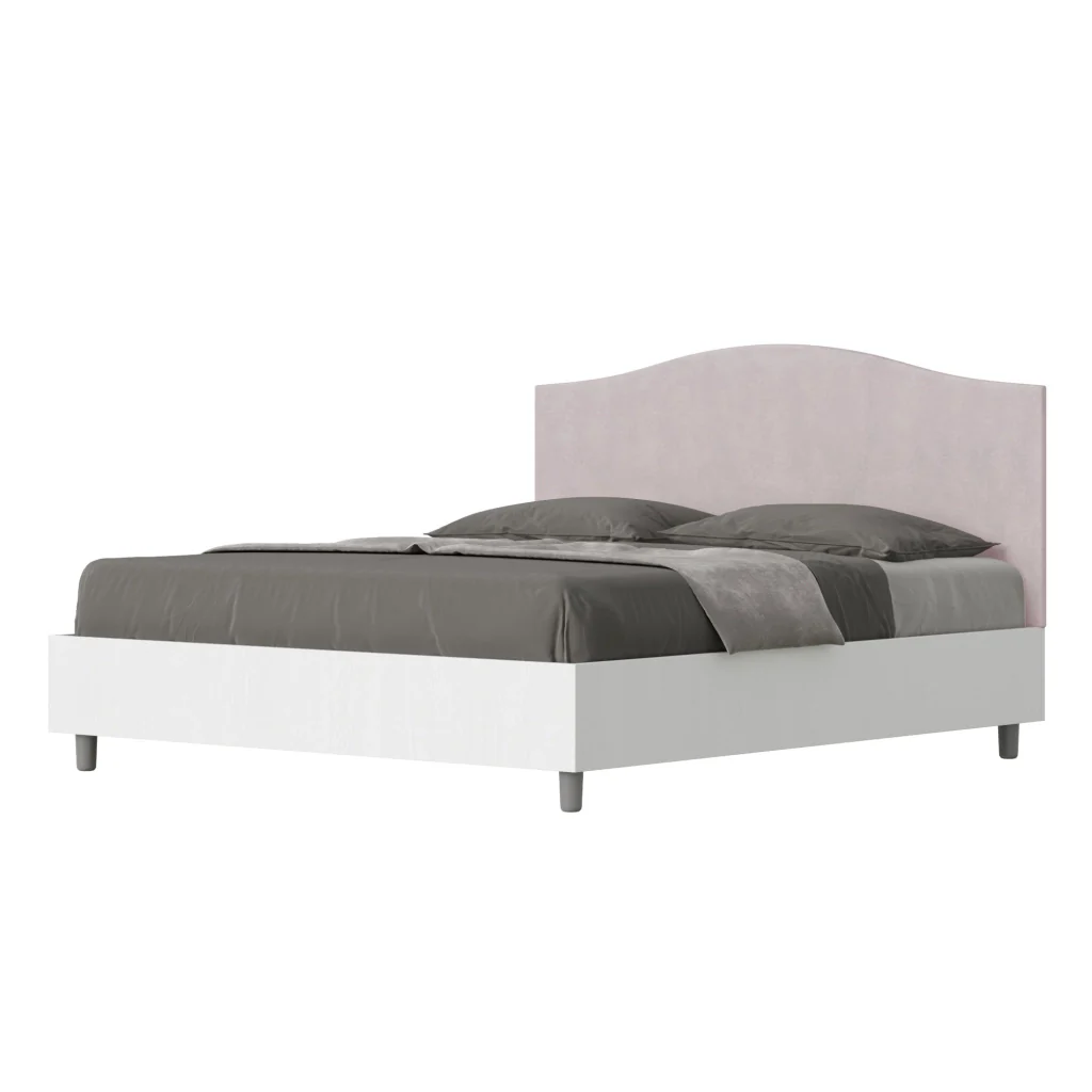 BS COM Letto matrimoniale senza rete 160x190 bianco frassino testata microfibra glicine