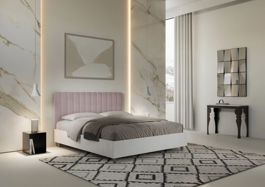 BS COM Letto matrimoniale senza rete 160x190 bianco frassino testata microfibra glicine - Image 4