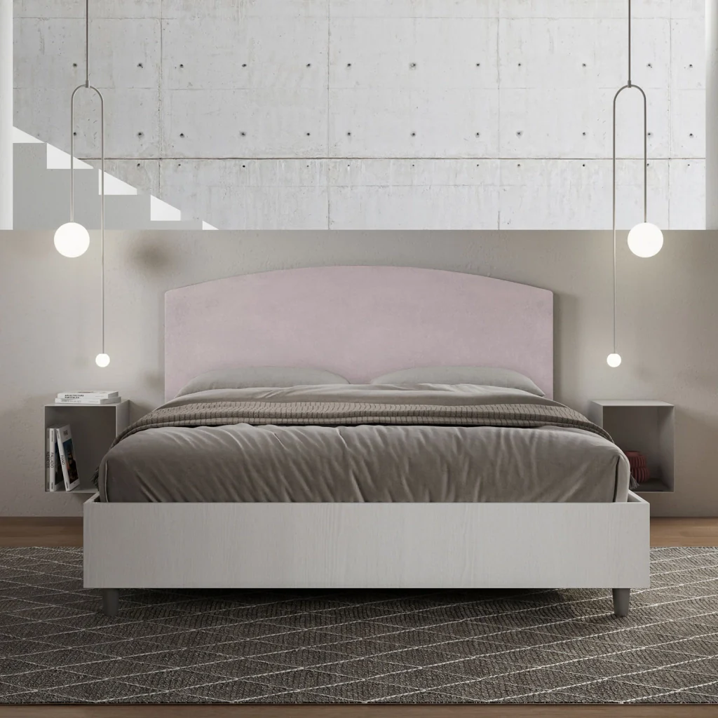 BS COM Letto matrimoniale senza rete 160x190 bianco frassino testata microfibra glicine - Image 3