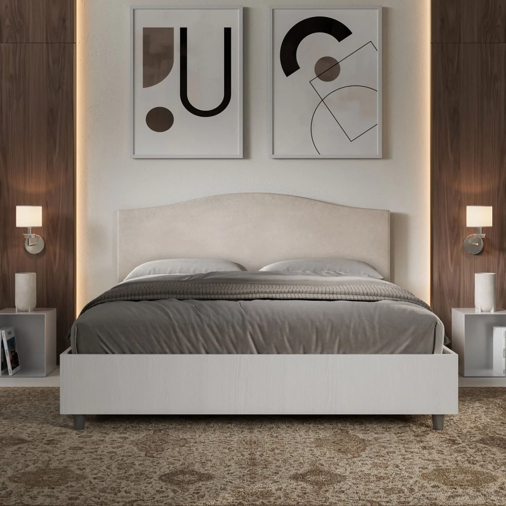 BS COM Letto matrimoniale senza rete 160x190 bianco frassino testata microfibra sabbia - Image 3